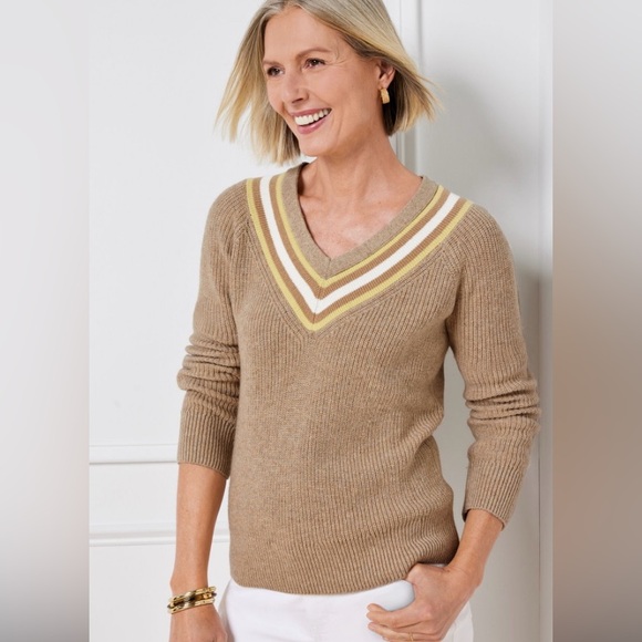 NEW! Talbots Tipped V Neck Sweater Sz Small - Picture 1 of 9